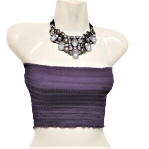 Purple Sexy Crop Top Strapless Tube Top Smocked Stretchy Summer Bandeau - NEW